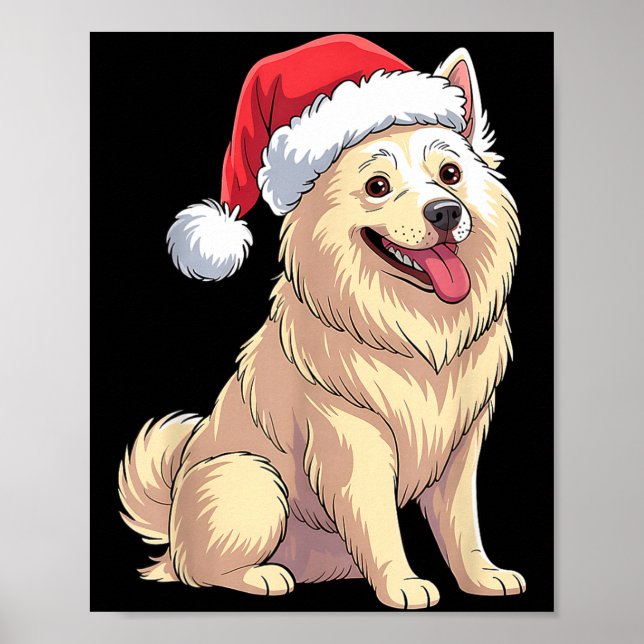Affiche American Eskimo Dog Christmas Santa Hat Pet Dog Lo (Devant)