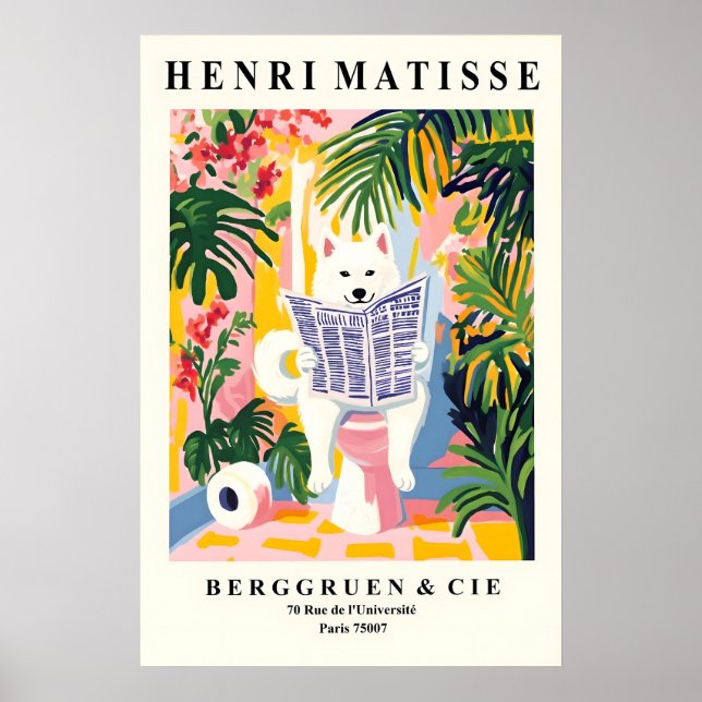 Affiche American Eskimo Dog on Toilet Funny Bathroom Print (Devant)