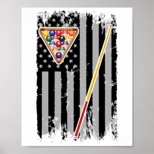 Affiche American Flag Billiard Vintage Pool Player Vintage