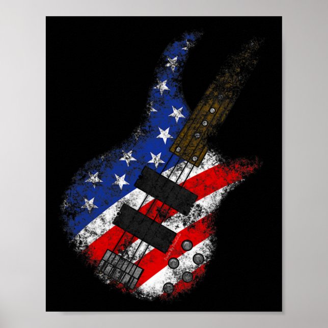 Affiche American Flag By Guitare Usa Independence Day 4e (Devant)