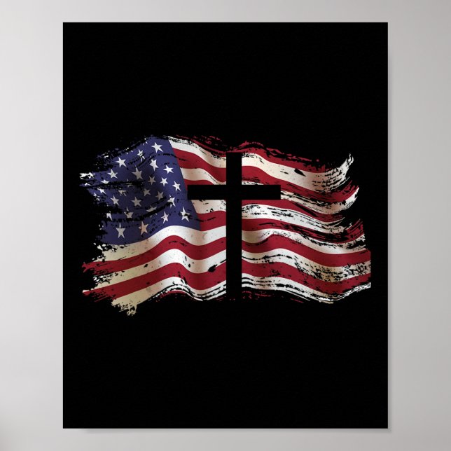 Affiche American Flag Cross For Patriotic Usa Christians G (Devant)