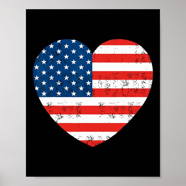 Affiche American Flag Heart 4 juillet USA Patriotic (Devant)