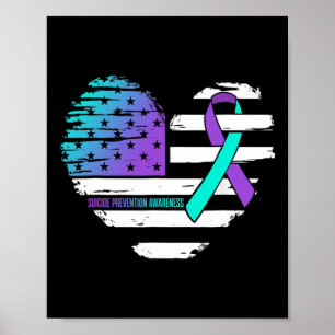 Affiche American Flag Heart Turquoise Et Violet Ribbon Sui