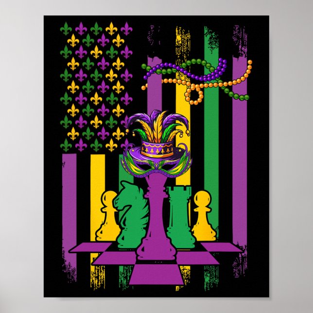 Affiche American Flag Mardi Gras Chess Player Team Funny P (Devant)