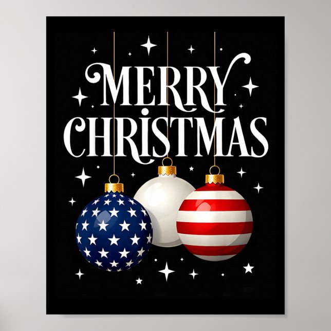 Affiche American Flag Merry Christmas Tree Baubles Us Patr (Devant)