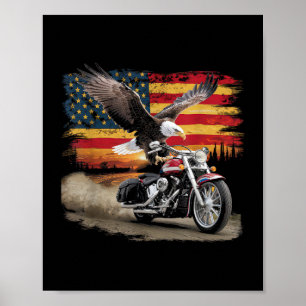 Affiche American Flag Mocycle Tshirt USA Flag Bike Ret