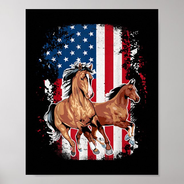 Affiche American Flag Patriotic Horse Horseback Riding Far (Devant)