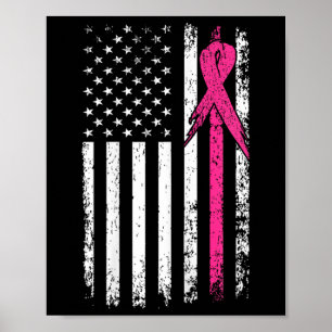 Affiche American Flag Pink Ribbon Sensibilisation au cance