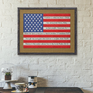 Affiche American Flag Quilt Bible Verse Burlap