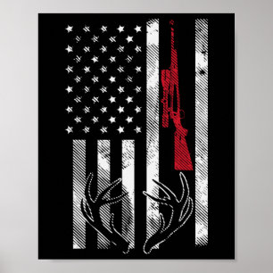 Affiche American Flag Rifle Antler Vintage Deer Hunting Hu