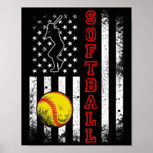 Affiche American Flag Softball Team Vintage Funny
