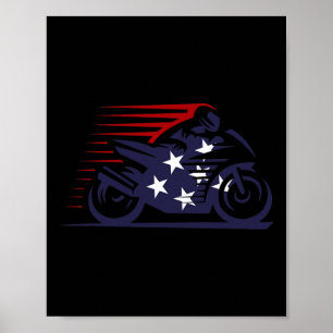 Affiche American Flag Super Bike Moto Gp Fête de l'indépen
