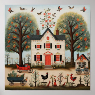 Affiche American Folk Art White Farmhouse