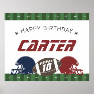 Affiche American Football Navy Rouge Joyeux Anniversaire N