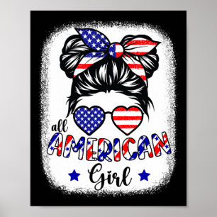 Affiche American Girl 4 juillet Chemise Femmes Messy Bun U