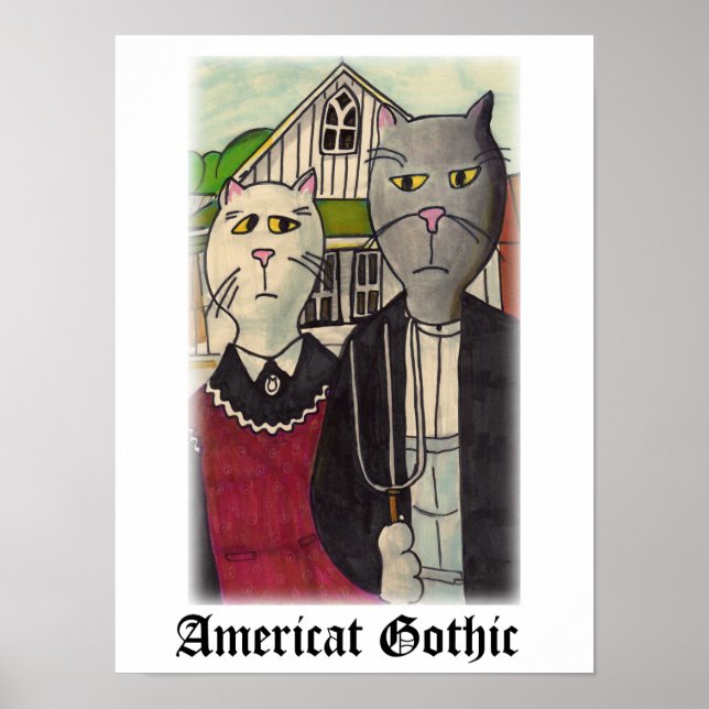 Affiche American Gothic Chat Cartoon Caractère Art (Devant)