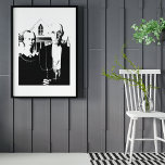 Affiche American gothique noir et blanc sans cadre<br><div class="desc">Un imprimé de style pop art noir et blanc de l'emblématique tableau "American Gothic" de Grant Wood.</div>