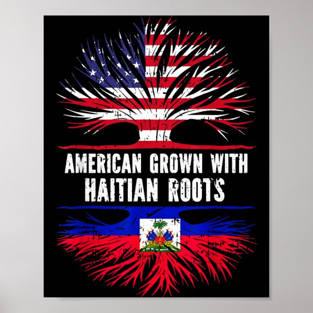 Affiche American Grown With Haitian Roots Usa Flag Haiti  (Devant)