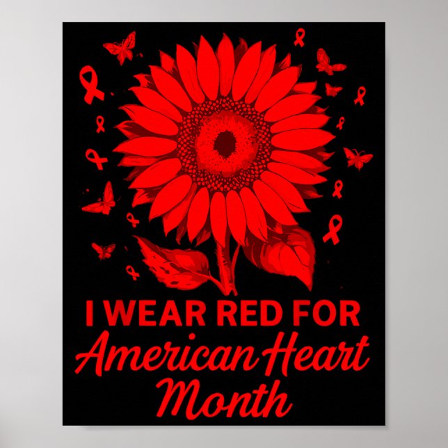 Affiche American Heart Disease Awareness Month Ribbon Red  (Devant)