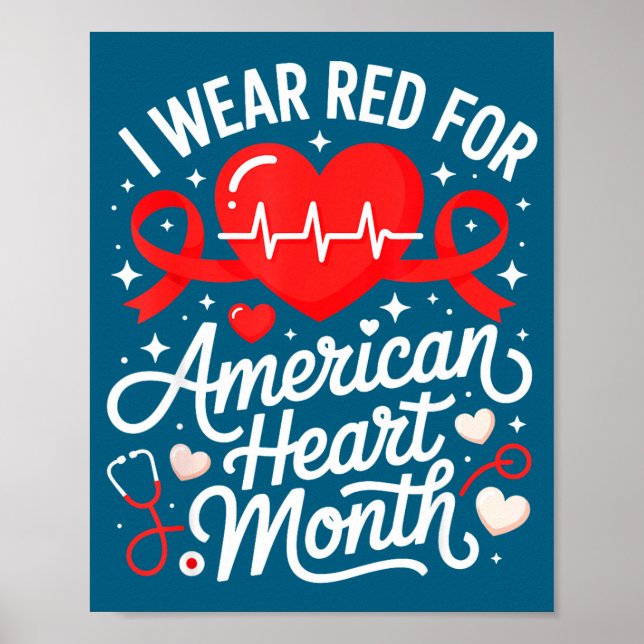 Affiche American Heart Disease Awareness Month Ribbon Red  (Devant)