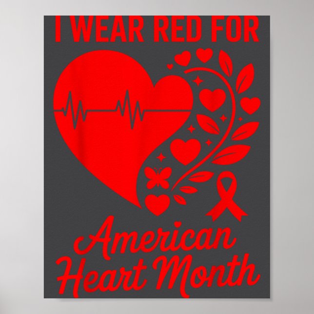 Affiche American Heart Disease Awareness Month Ribbon Red  (Devant)