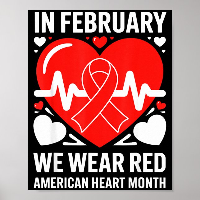 Affiche American Heart Disease Awareness Month Ribbon Red  (Devant)