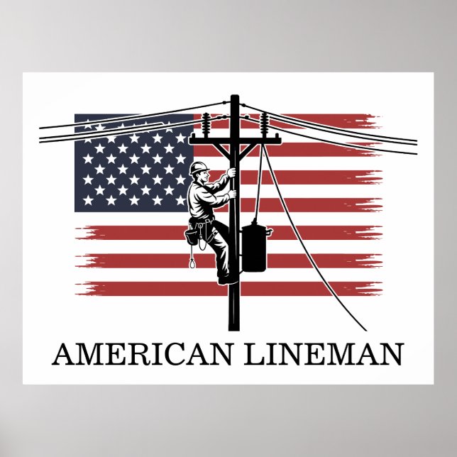 Affiche American Lineman Flag – Electrician & Utility Work (Devant)