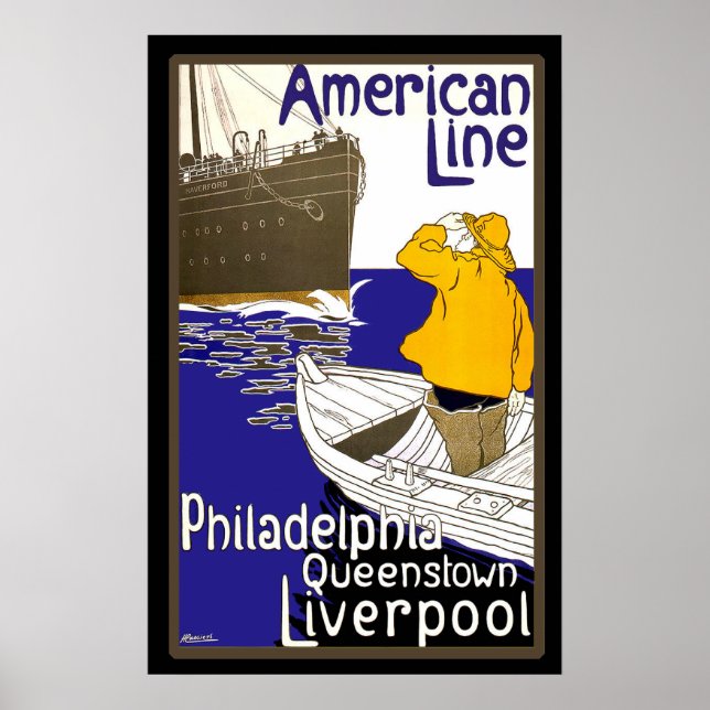 Affiche American Lines Sailor in Boat Meeting Liner (Devant)