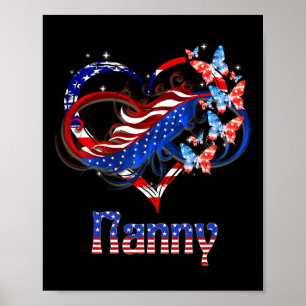 Affiche American Nanny Heart Butterlfies Patriotic 4th Of