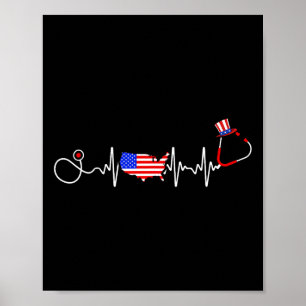 Affiche American Nurse 4 juillet Usa Drapeau Carte Patriot