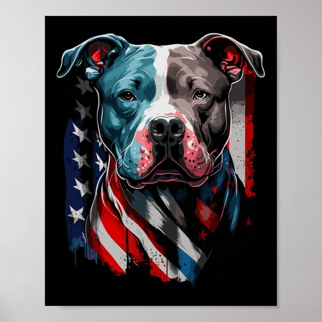 Affiche American Pitbull Terrier Usa Flag Patriotic Dog  (Devant)
