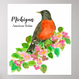 Affiche American Robin Apple Blossom Michigan
