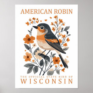 Affiche American Robin Bird of Wisconsin Travel