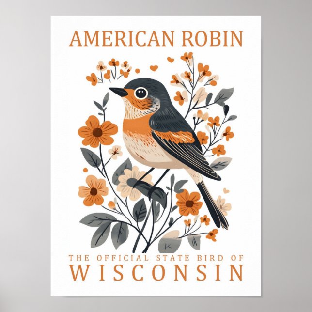 Affiche American Robin Bird of Wisconsin Travel (Devant)