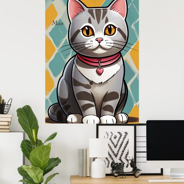 Affiche American Shorthair Cat Abstrait Art Feline (Bureau à domicile)