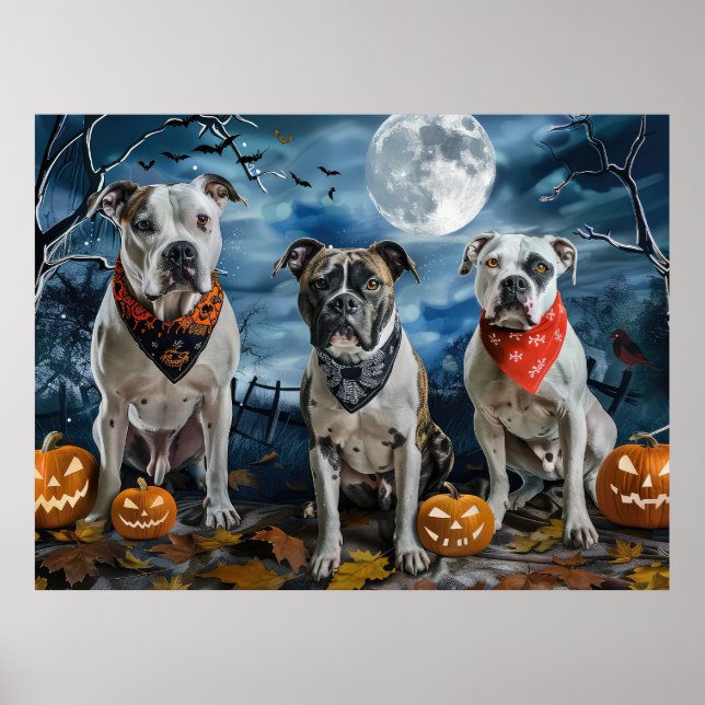 Affiche American Staffordshire Halloween Éffrayant (Devant)