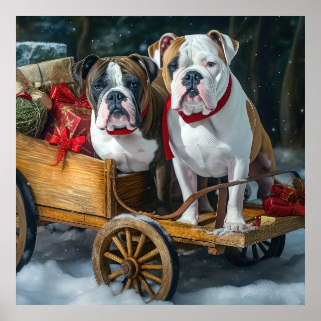 Affiche American Staffordshire Snowy Sleigh Noël (Devant)