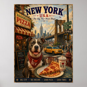 Affiche American Staffordshire Terrier à New York Vintage