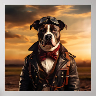 Affiche American Staffordshire Terrier Aviator Vintage