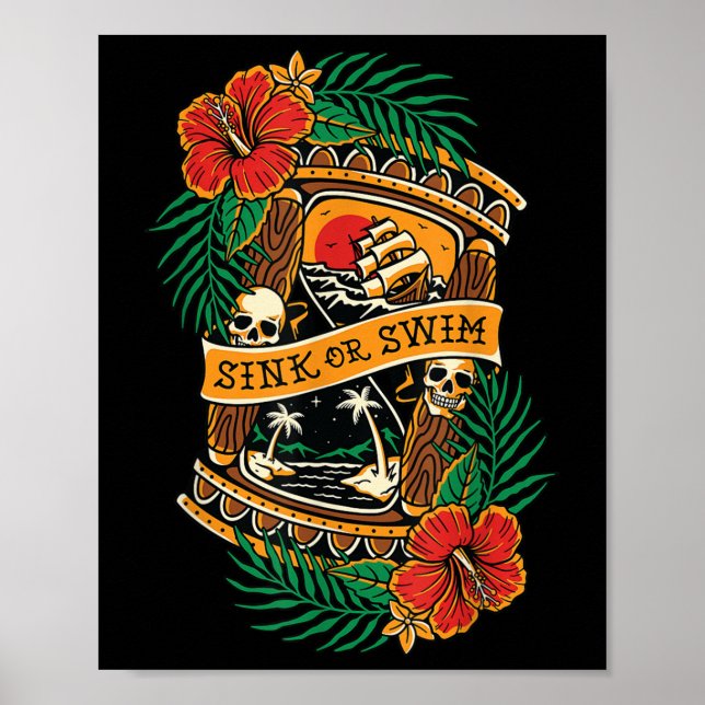 Affiche American traditionnel Tattoo Old School crâne Flas (Devant)