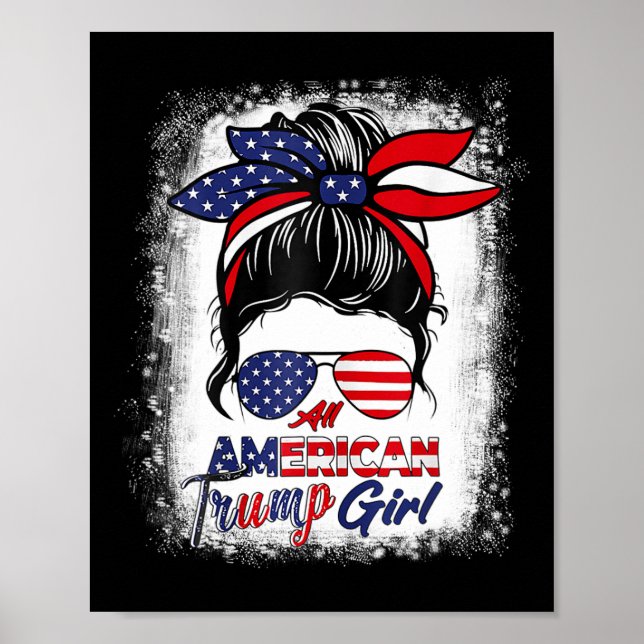 Affiche American Trump Girl 4 juillet Messy Bun Pro Trum (Devant)