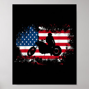 Affiche American US Flag Motorcycle Funny Sport Lover
