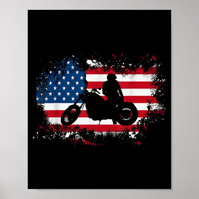 Affiche American US Flag Motorcycle Funny Sport Lover (Devant)
