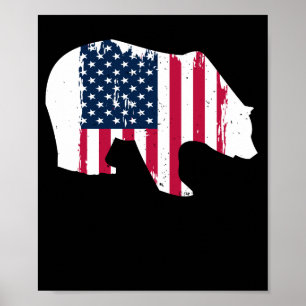 Affiche American USA  Flag Grizzly Brown Bear Hunter