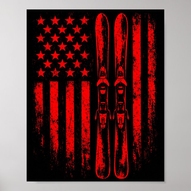 Affiche American vintage skiing ski winter mountain usaAme (Devant)