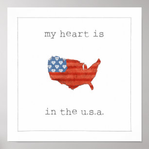 Affiche   americana mon coeur est dans la carte des