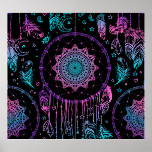 Affiche Amérindien Dreamcatcher Moon Motif