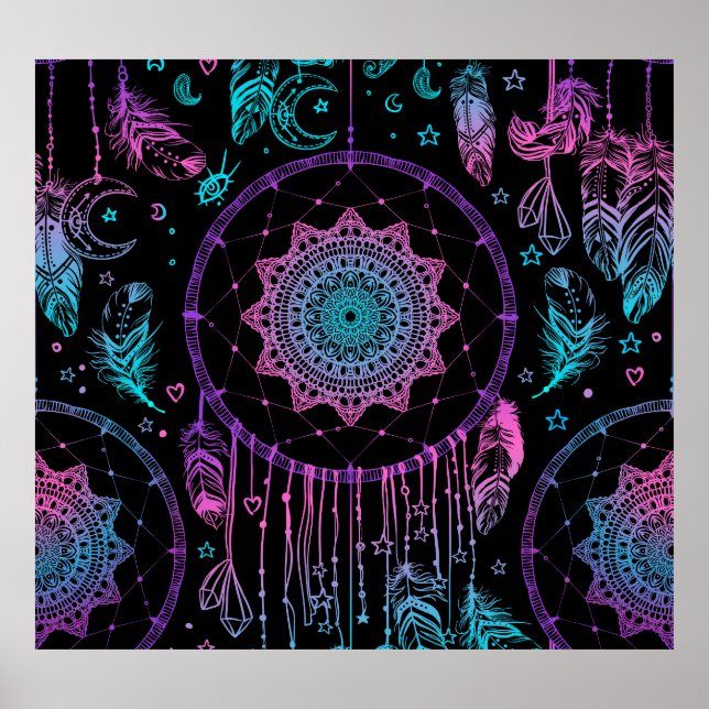 Affiche Amérindien Dreamcatcher Moon Motif (Devant)