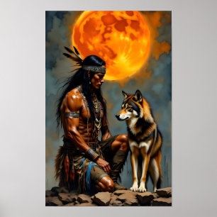 Affiche Amérindien et Loup
