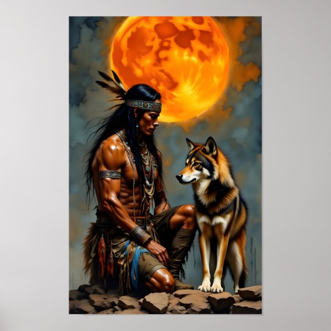 Affiche Amérindien et Loup (Devant)